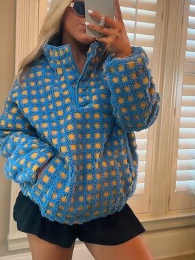 Women's Blue and Yellow Checkered Jacket, NWOT